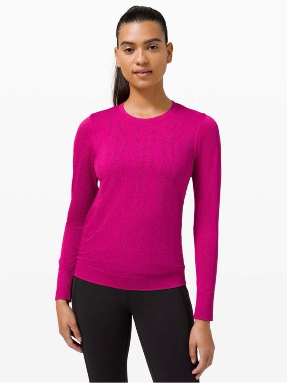🍋Women’s Lululemon Swiftly Breathe Long Sleeve Fetching Lines Size 8 Raspberry🍋